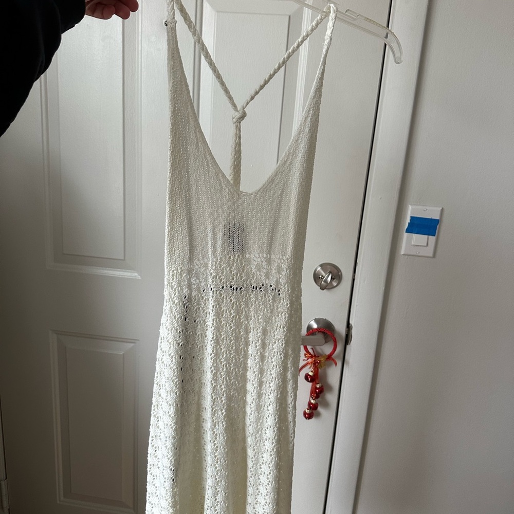 White Crochet Sleeveless cover up dress
